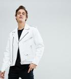 Reclaimed Vintage Inspired Real Leather Biker Jacket - White