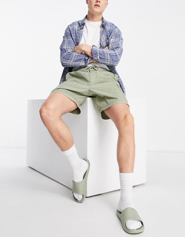 New Look Pull On Cargo Shorts In Khaki-green