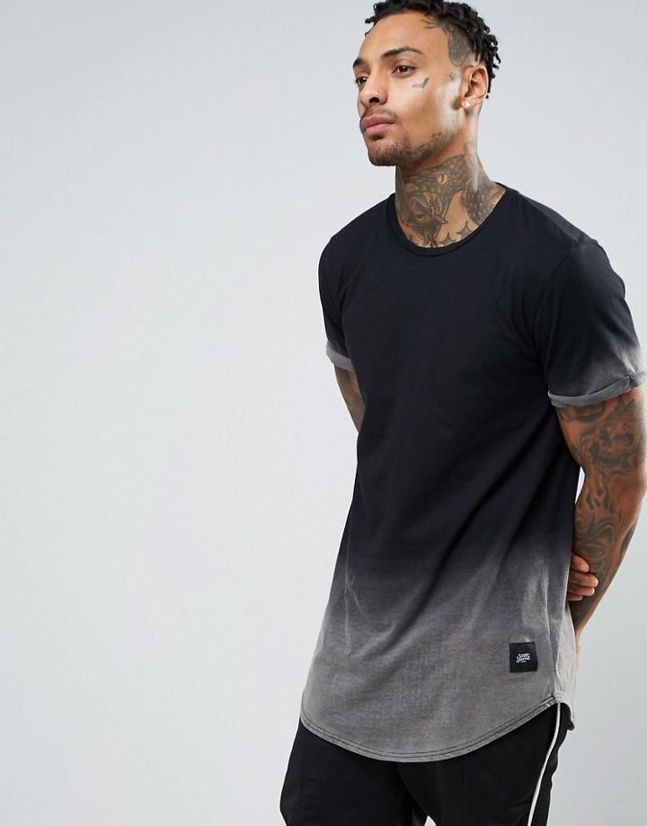 Sixth June Curved Hem T-shirt In Dip Dye - Black