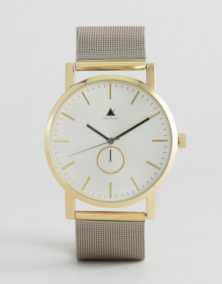 Asos Watch With Mesh Strap In Silver With Gold - Silver