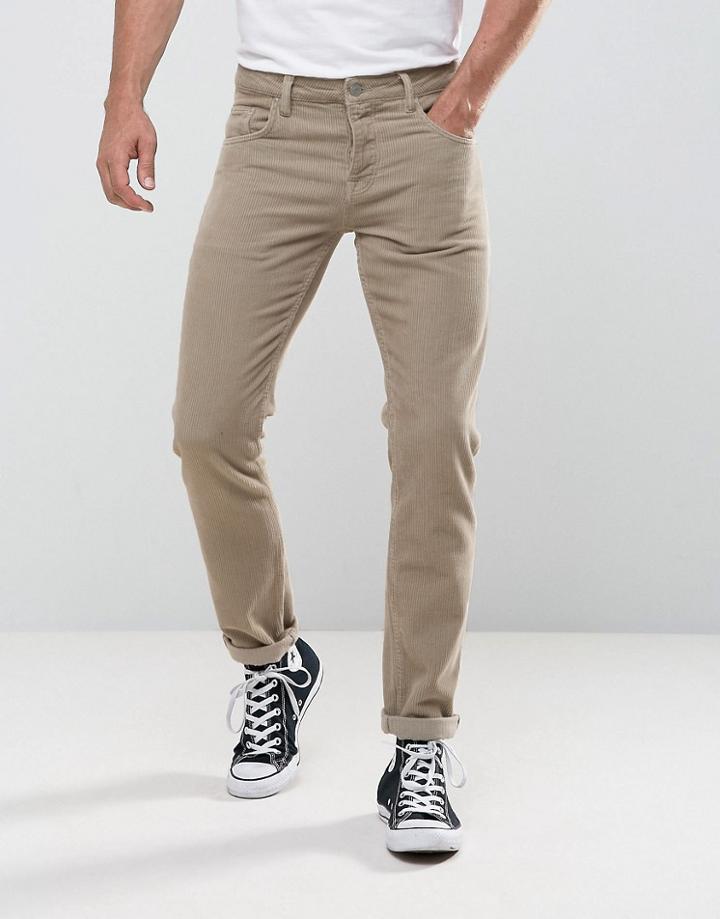 Asos Slim Fit Cords In Stone - Stone