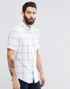 Farah Shirt In Slim Fit With Window Pane Check Short Sleeves - White