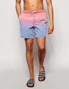 Asos Mid Length Swim Shorts In Red With Acid Wash Dip Dye - Red