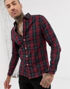 Asos Design Slim Fit Shirt In Red Check - Red