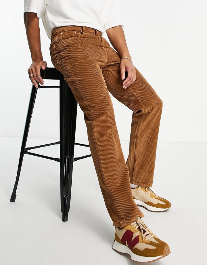 Asos Design Corduroy Straight Leg Jeans In Brown