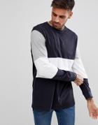Asos Relaxed Longline Long Sleeve T-shirt In Navy Color Block - Navy