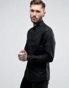 Asos Skinny Shirt In Black With Stud Collar - Black