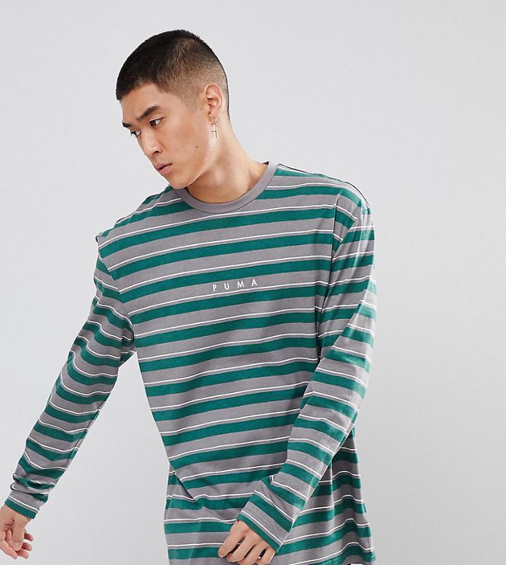 Puma Long Sleeve Striped Top In Green Exclusive To Asos - Green