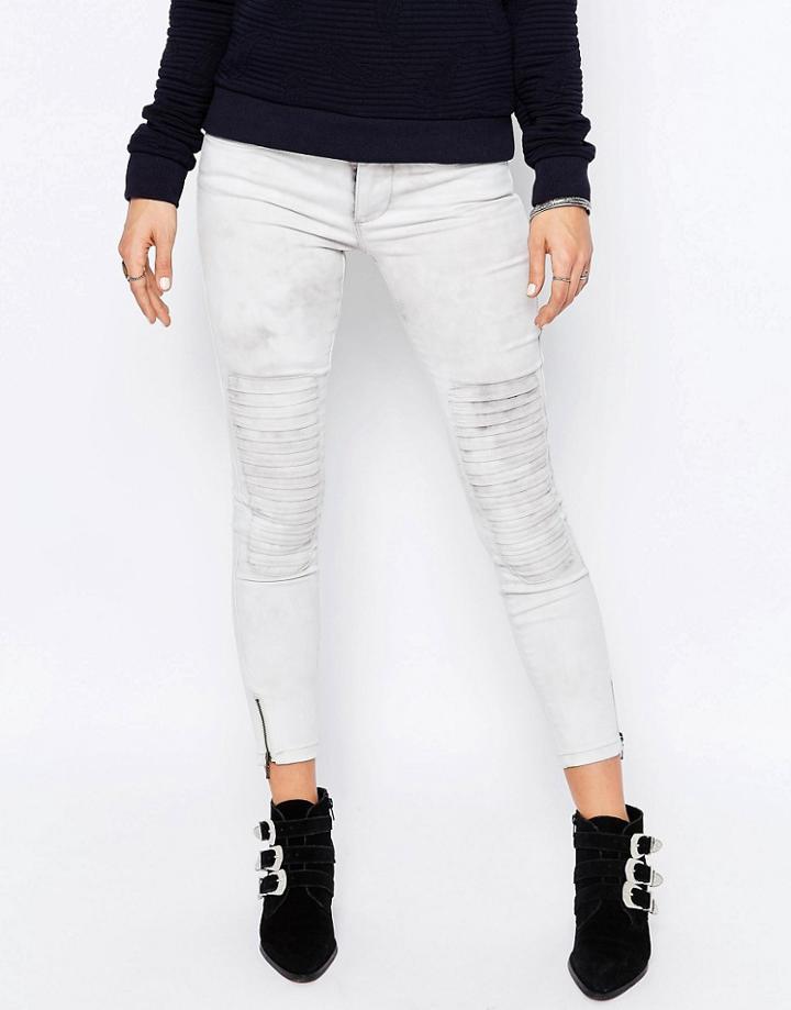 Only Royal Zip Ankle Moto Jeans In Acid Wash - Gray