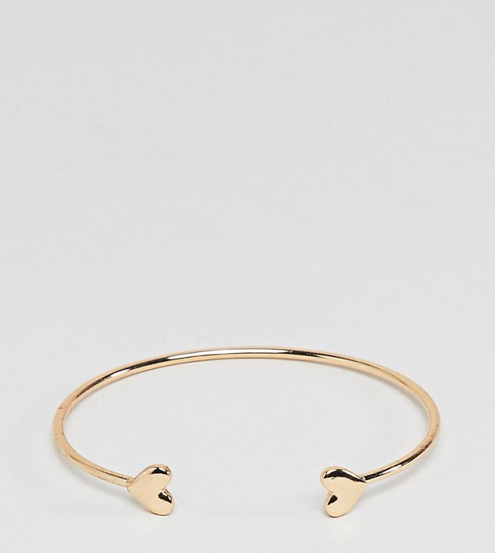 Asos Design Curve Cuff Bracelet With Heart Detail In Gold - Gold