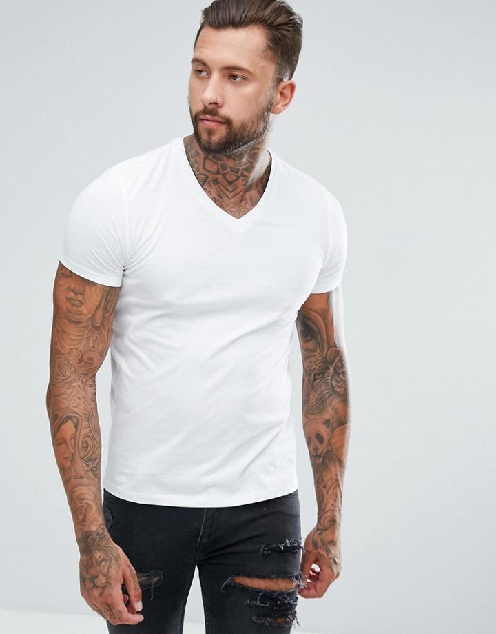 Asos T-shirt With V Neck In White - White