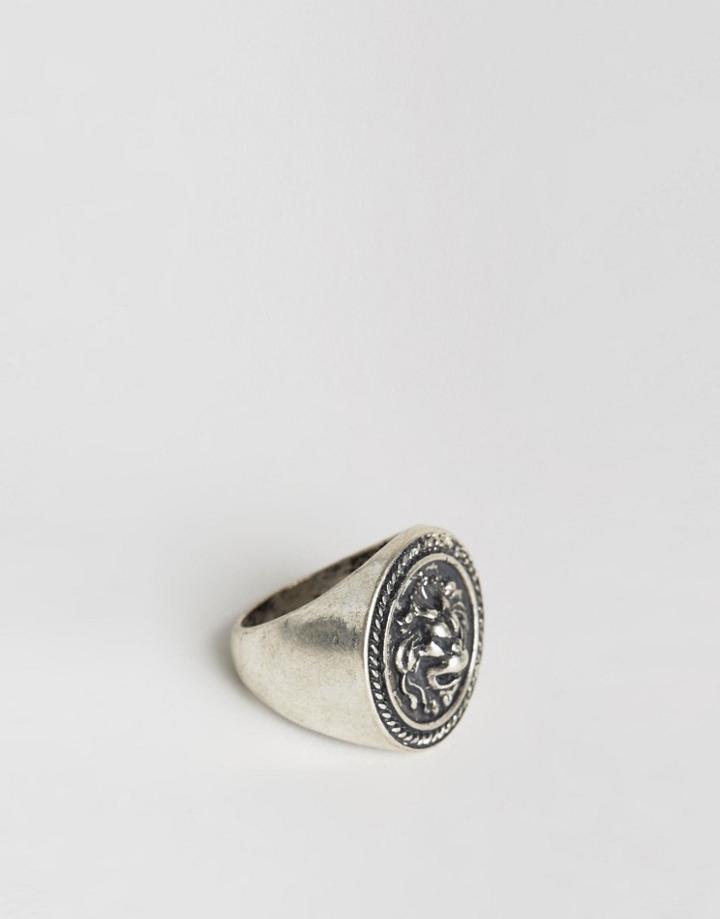 Asos Lion Head Signet Ring In Silver - Silver
