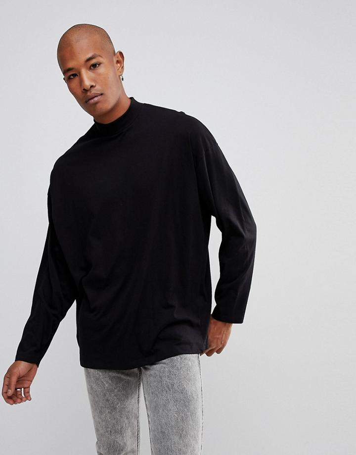 Asos Super Oversized Turtleneck T-shirt With Long Sleeves In Black - Black
