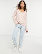 Vero Moda Sweater With V Neck And Ruffle Sleeve Edge In Pink