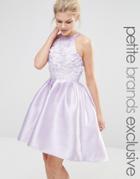 Chi Chi London Petite Halterneck Applique Mini Prom Dress With Full Skirt - Lavender
