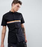 Asos Design Tall Skinny Granddad Collar Shirt With Taping In Black - Black