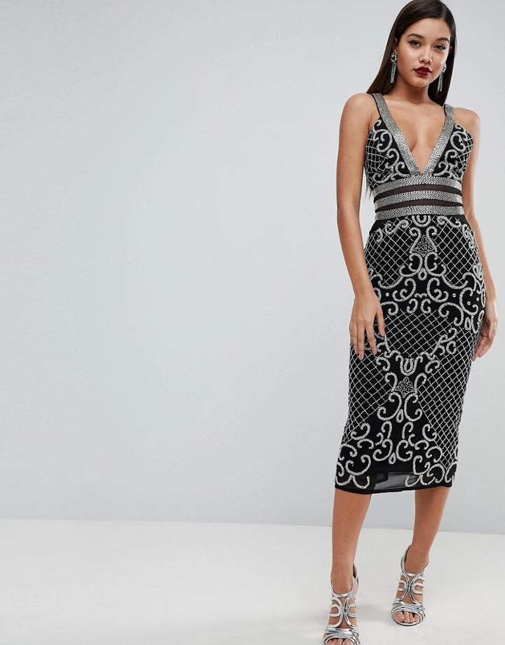 Asos Red Carpet Ergonomic Strappy Embellished Midi Dress - Black