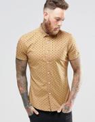 Asos Skinny Shirt With Polka Dot In Camel With Short Sleeves - Camel