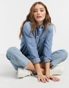 J Crew Denim Shirt In Light Wash Blue-blues