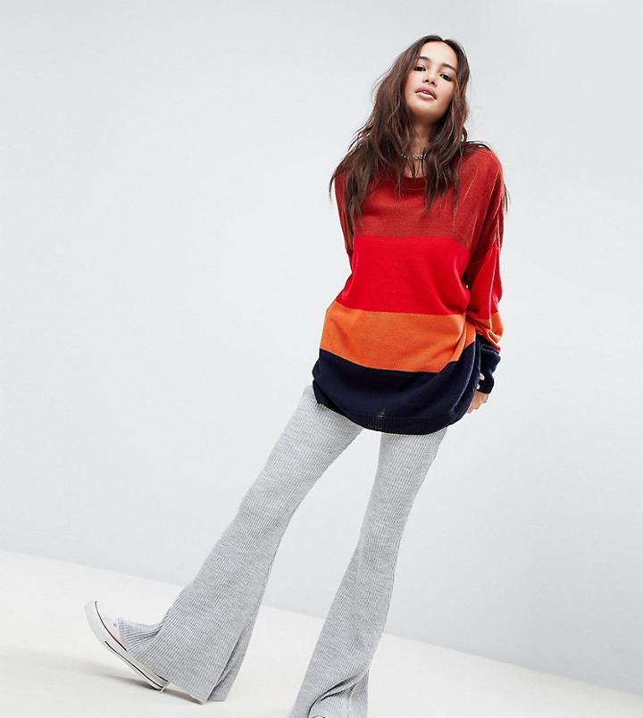 Rokoko Ribbed Knit Flared Pants - Gray