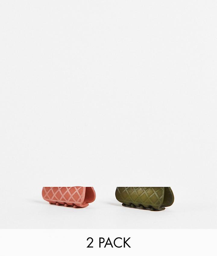 My Accessories London Mini Quilted Hair Clips 2 X Multipack In Khaki And Pink