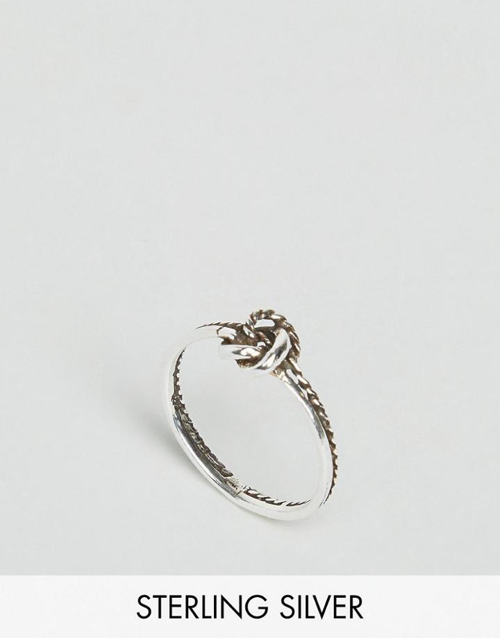 Asos Sterling Silver Knot Chain Ring - Silver