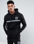 11 Degrees Hoodie In Black With Reflective Stripe - Black