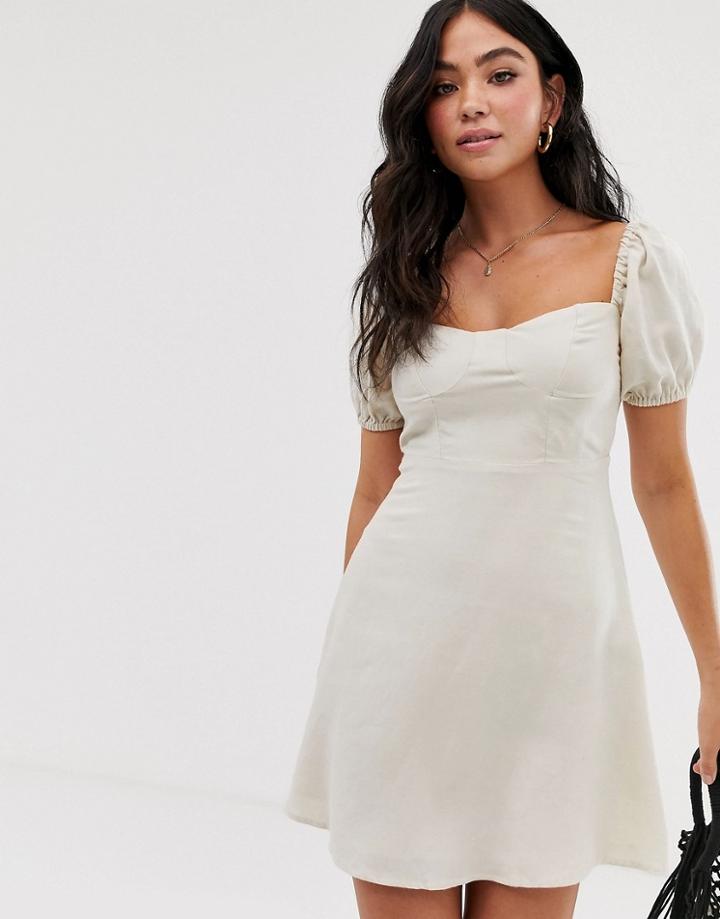 Pull & Bear Sweetheart Neck Dress In White - White