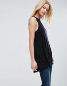 Asos Sleeveless Rib Top With Split Back - Black