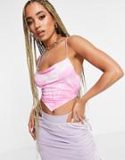 Asos Design Tie-dye Scarf Hem Cowl Neck Cami In Pink