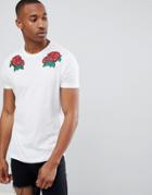 Brave Soul Longline Rose T-shirt - White