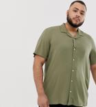 Asos Design Plus Regular Fit Viscose Shirt In Khaki-green