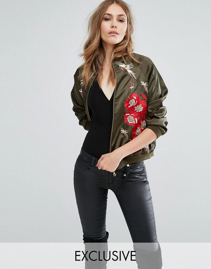 A Star Is Born Embroided Bomber Jacket With Rose Detail And Beads - Gr