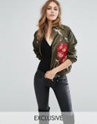 A Star Is Born Embroided Bomber Jacket With Rose Detail And Beads - Gr
