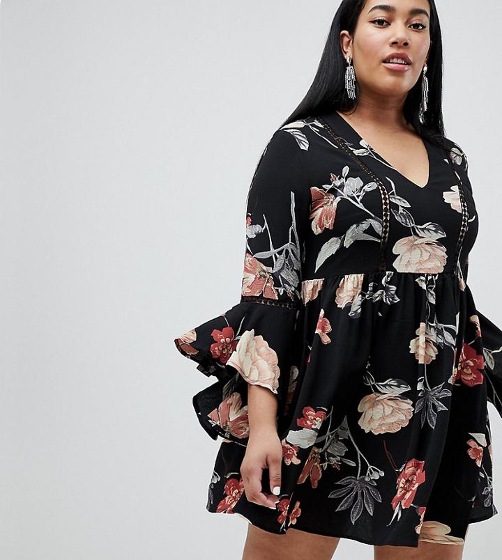 Boohoo Plus Floral Smock Dress - Multi