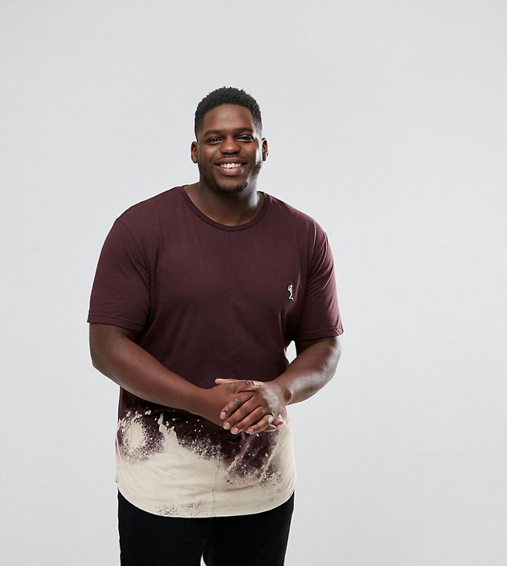 Religion Plus Longline T-shirt With Bleach Curved Hem - Red