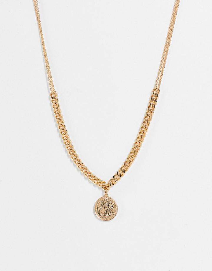Monki Coin Chain Necklace In Gold