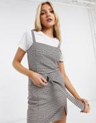 Pull & Bear Belted Dress With Split Hem In Brown Check