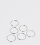 Asos Design Curve Pack Of 6 Rings In Smooth And Texture In Silver Tone