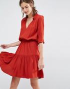 Ba & Sh Laura Dress With Tiered Skirt - Red