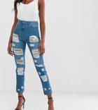 Parisian Tall High Waisted Jeans With Extreme Distressing Detail-blue