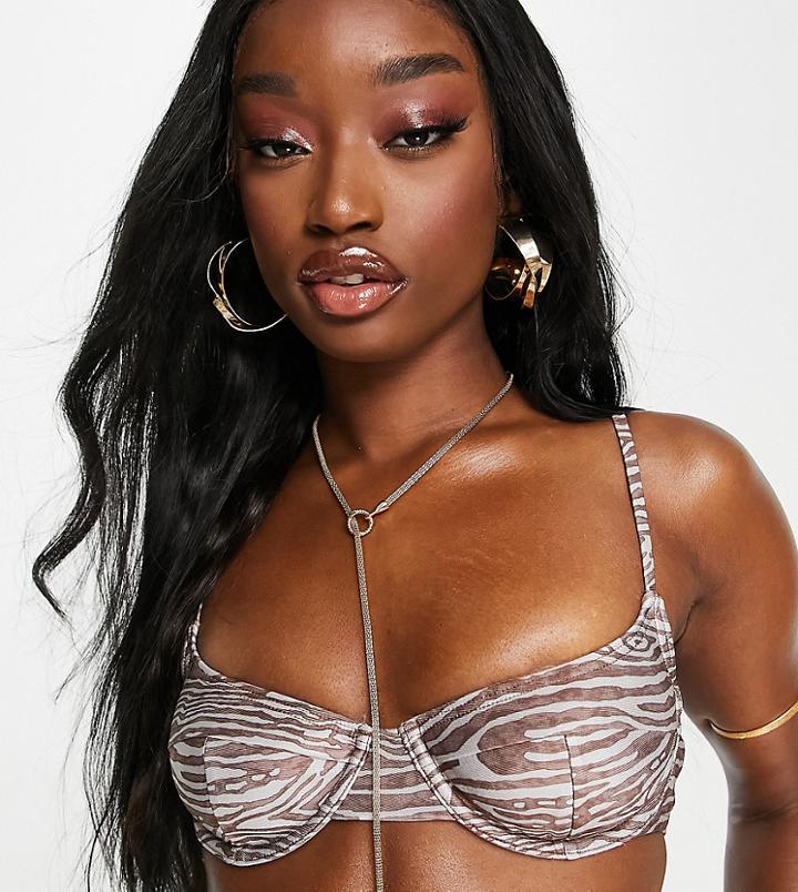 South Beach Underwire Bikin Top In Abstract Zebra Print-multi