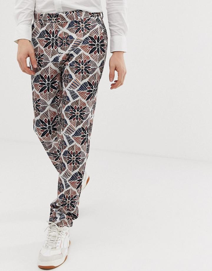 Asos Design Skinny Smart Pants In Floral Seersucker - White