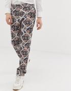Asos Design Skinny Smart Pants In Floral Seersucker - White