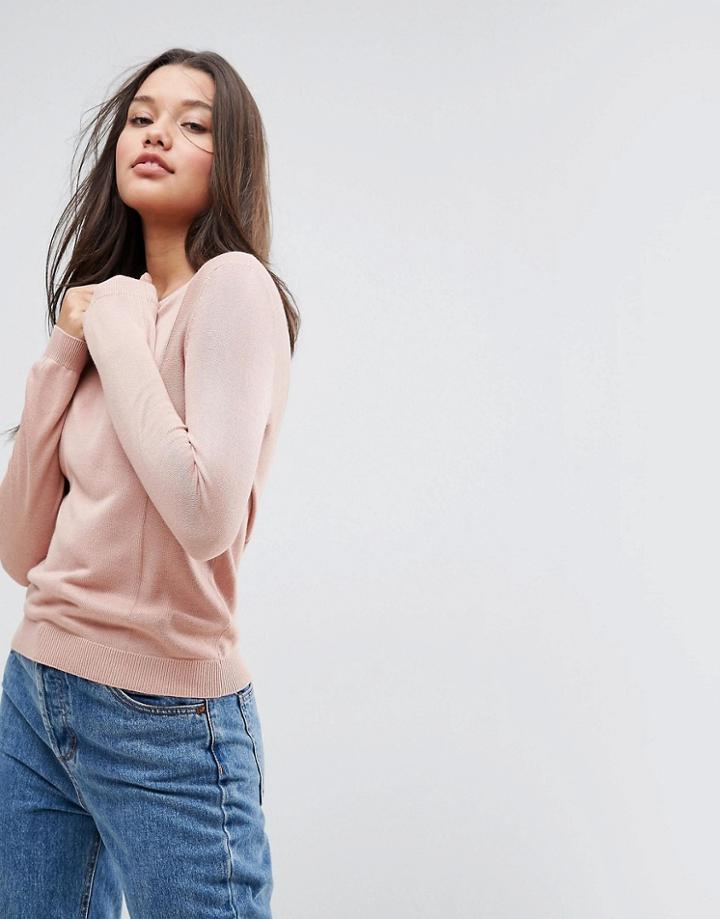 Asos Sweater With Crew Neck And Panel Detail - Pink