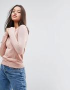 Asos Sweater With Crew Neck And Panel Detail - Pink