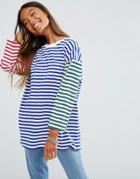 Asos Top In Cutabout Stipe And Oversized Longline Fit - Multi