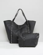 Yoki Fashion Studded Shopper Bag - Black