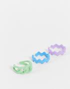 Designb London X3 Multipack Coated Metal Rings In Pastel Multi