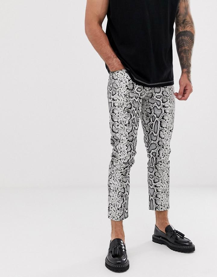 Asos Design Skinny Jeans In Leather Look Snake Skin-brown